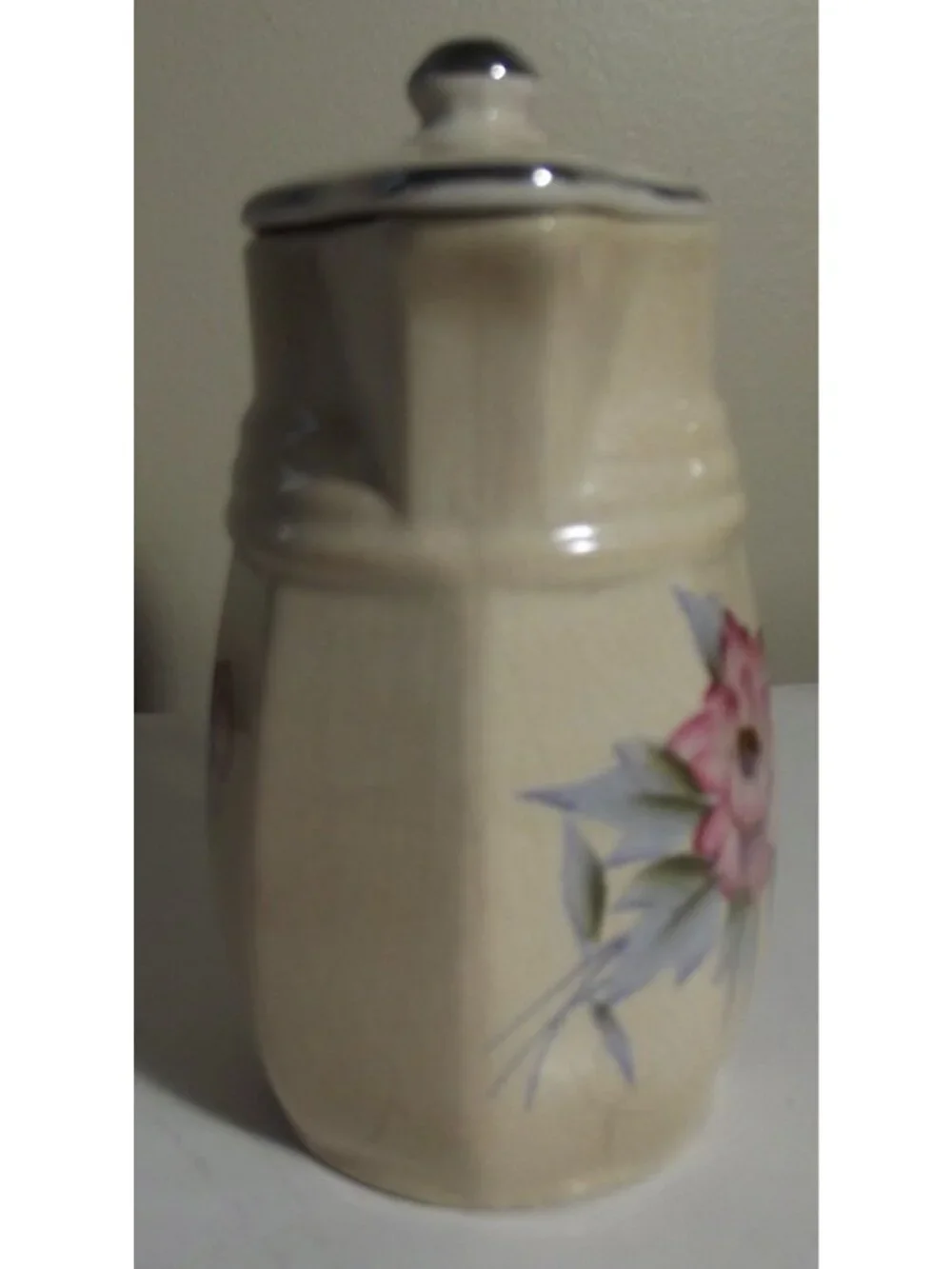 Vintage Small Pitcher Pink Flower Green Leaves Made in Japan 5